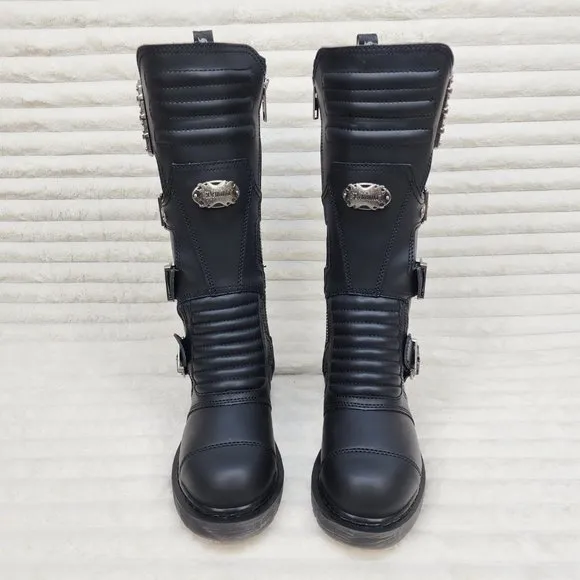 Combat Biker Boots Black Matte Lightning Bolt Tread Bolt 405 Goth Punk