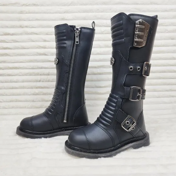 Combat Biker Boots Black Matte Lightning Bolt Tread Bolt 405 Goth Punk