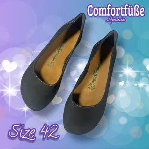 Comfortfusse Velda Leather Flat Shoes Black Nubuck Leather Size 42