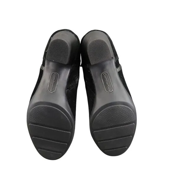 Comfortiva Shoes Womens 8 Booties Fashion Distressed Leather Black Memory Foam