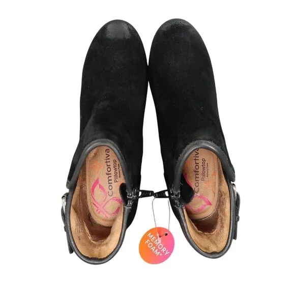 Comfortiva Shoes Womens 8 Booties Fashion Distressed Leather Black Memory Foam
