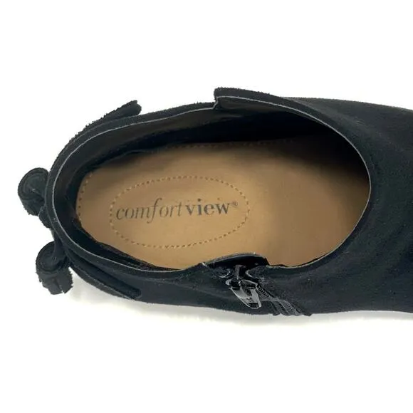 COMFORTVIEW SIENNA FAUX SUEDE EMBROIDERED SKID-RESISTANT BOOTIES/ANKLE BOOTS