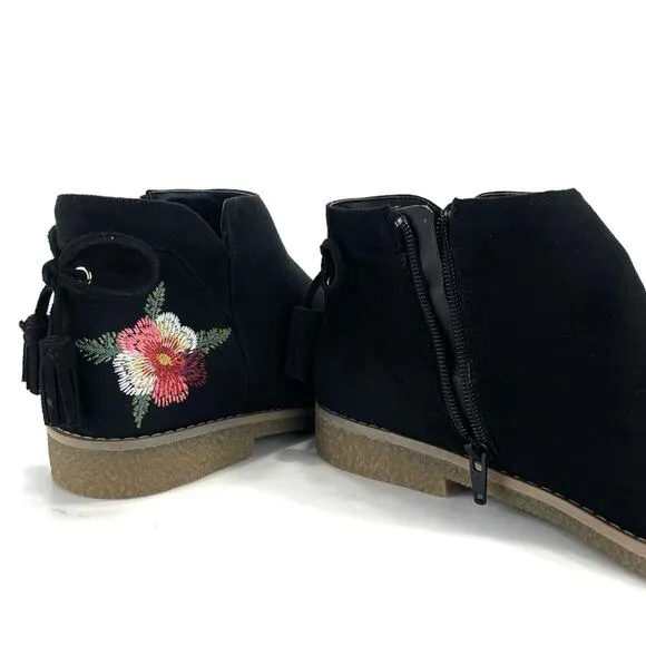 COMFORTVIEW SIENNA FAUX SUEDE EMBROIDERED SKID-RESISTANT BOOTIES/ANKLE BOOTS