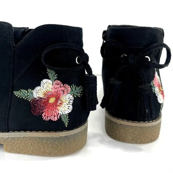 COMFORTVIEW SIENNA FAUX SUEDE EMBROIDERED SKID-RESISTANT BOOTIES/ANKLE BOOTS