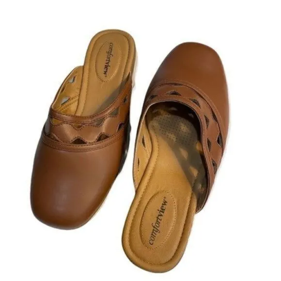 Comfortview McKenna Mule Cognac Brown Flat Slip On Shoes 7W NEW