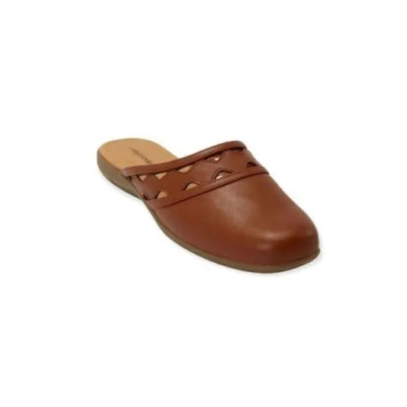 Comfortview McKenna Mule Cognac Brown Flat Slip On Shoes 7W NEW