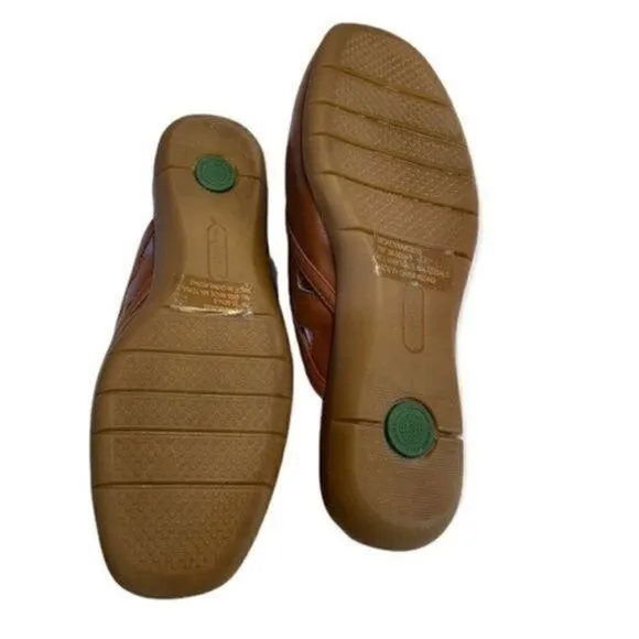 Comfortview McKenna Mule Cognac Brown Flat Slip On Shoes 7W NEW