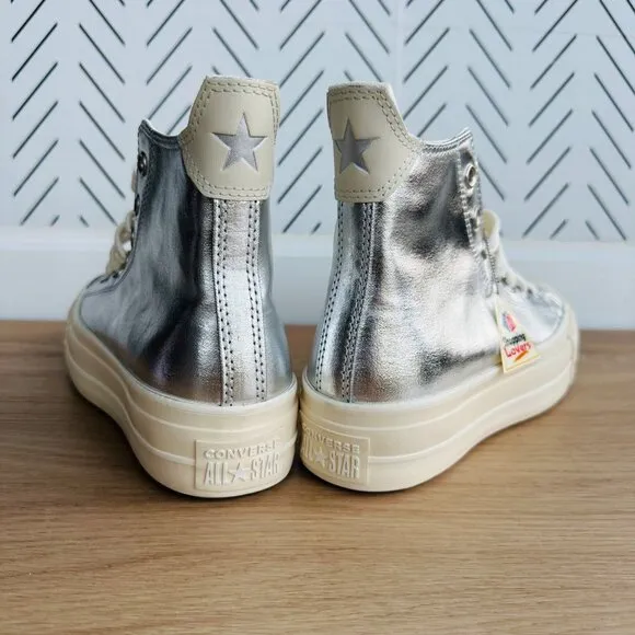 ⭐CONVERSE All Star Lift Hi Women Shoes Sz 7.5  Shoes Metallic Silver A09902C Gla