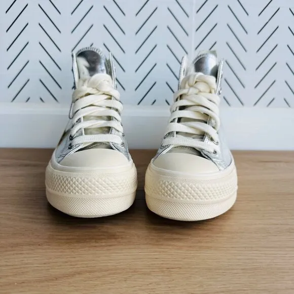 ⭐CONVERSE All Star Lift Hi Women Shoes Sz 7.5  Shoes Metallic Silver A09902C Gla