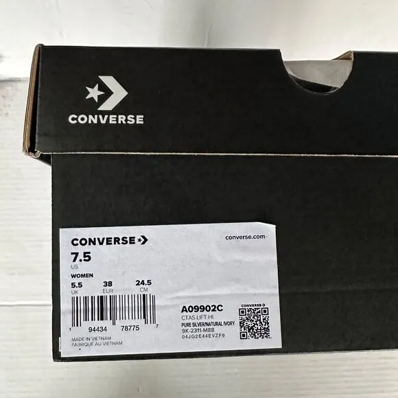 ⭐CONVERSE All Star Lift Hi Women Shoes Sz 7.5  Shoes Metallic Silver A09902C Gla