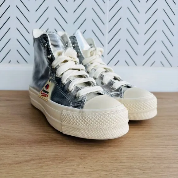 ⭐CONVERSE All Star Lift Hi Women Shoes Sz 7.5  Shoes Metallic Silver A09902C Gla