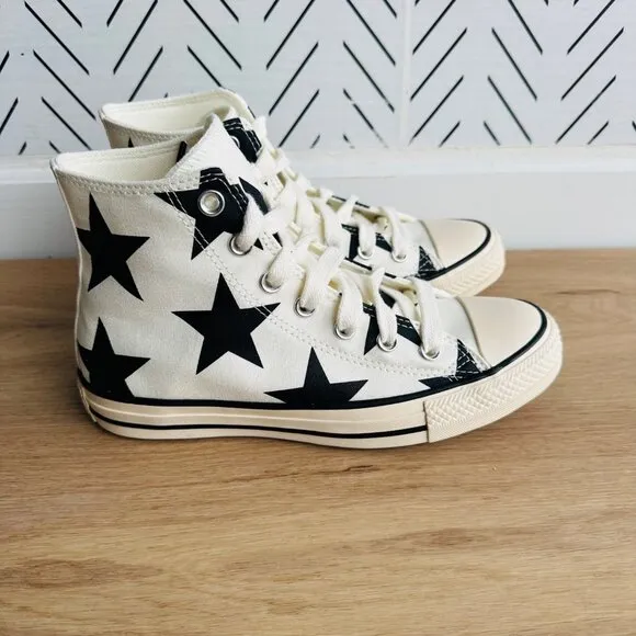 ⭐Converse Chuck Taylor All Star Large Stars Hi Sz 7.5 Women Shoes Ivory A09898F⭐