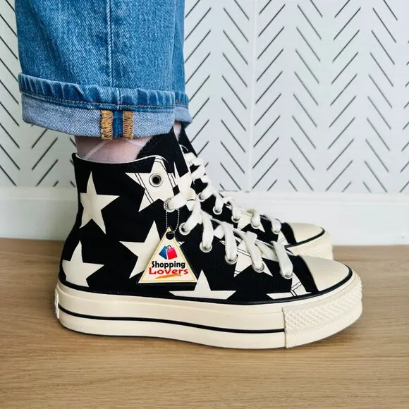 ⭐Converse Chuck Taylor All Star Lift Platform Hi Large Stars Sz 10 Shoes A09903C