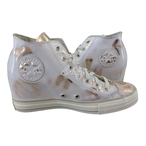 Converse CTAS Lux Mid Hidden Wedge Brush Off Leather White Gold Sneaker Women 10