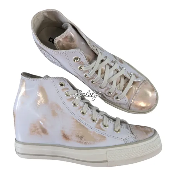 Converse CTAS Lux Mid Hidden Wedge Brush Off Leather White Gold Sneaker Women 10