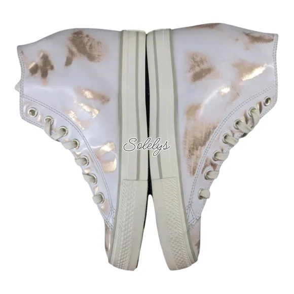 Converse CTAS Lux Mid Hidden Wedge Brush Off Leather White Gold Sneaker Women 10