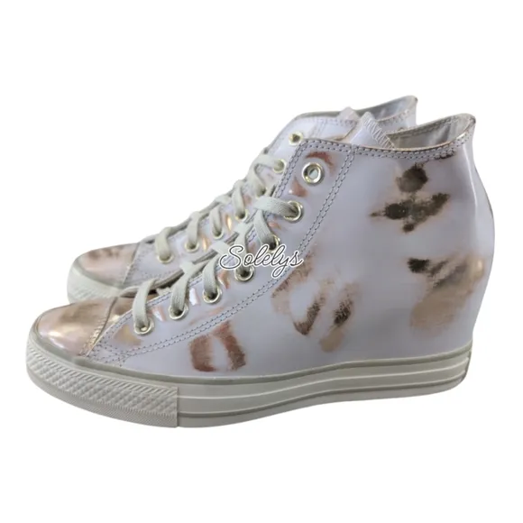 Converse CTAS Lux Mid Hidden Wedge Brush Off Leather White Gold Sneaker Women 10