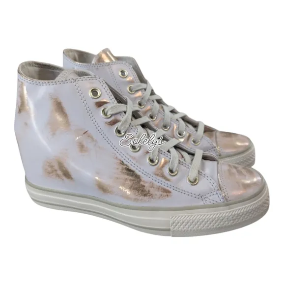 Converse CTAS Lux Mid Hidden Wedge Brush Off Leather White Gold Sneaker Women 10
