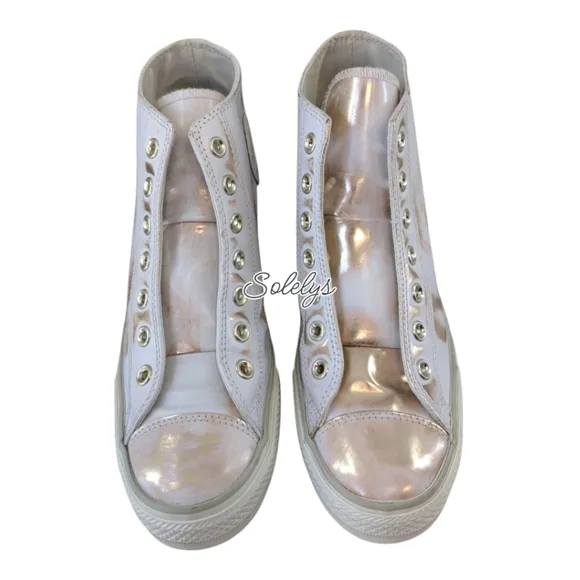 Converse CTAS Lux Mid Hidden Wedge Brush Off Leather White Gold Sneaker Women 10