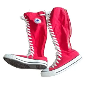 Converse Knee High Tall Lace Up Shoes Women’s 8 Red Zip Sneakers