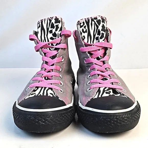 Converse RED Chuck Taylor All Star Custom High Top Grey Pink Black Zebra Sneaker