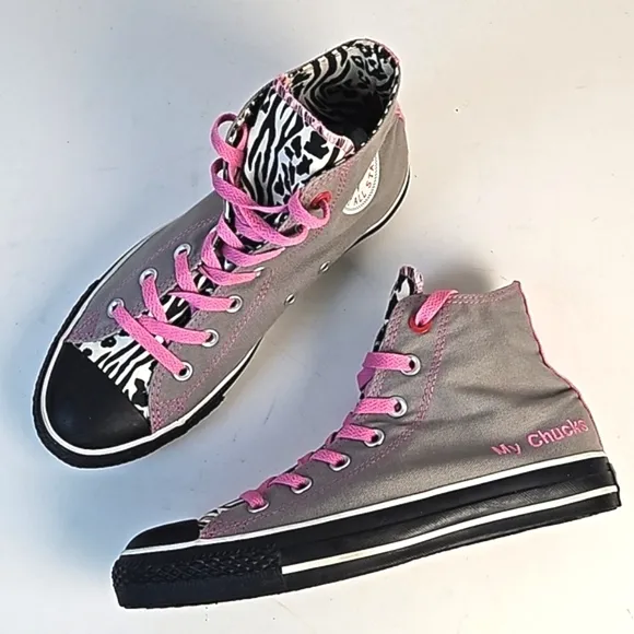 Converse RED Chuck Taylor All Star Custom High Top Grey Pink Black Zebra Sneaker
