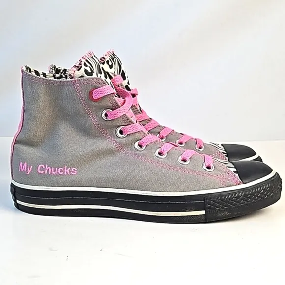 Converse RED Chuck Taylor All Star Custom High Top Grey Pink Black Zebra Sneaker