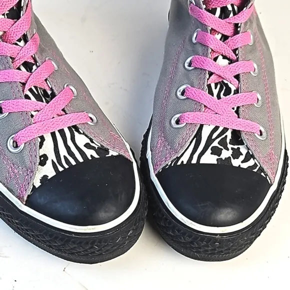 Converse RED Chuck Taylor All Star Custom High Top Grey Pink Black Zebra Sneaker