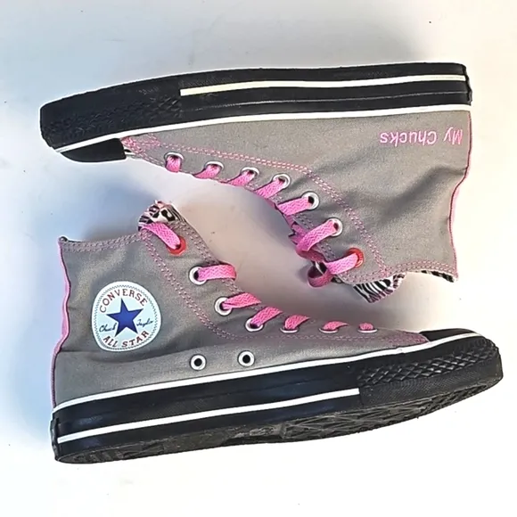 Converse RED Chuck Taylor All Star Custom High Top Grey Pink Black Zebra Sneaker