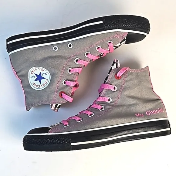 Converse RED Chuck Taylor All Star Custom High Top Grey Pink Black Zebra Sneaker