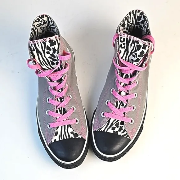 Converse RED Chuck Taylor All Star Custom High Top Grey Pink Black Zebra Sneaker