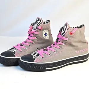 Converse RED Chuck Taylor All Star Custom High Top Grey Pink Black Zebra Sneaker