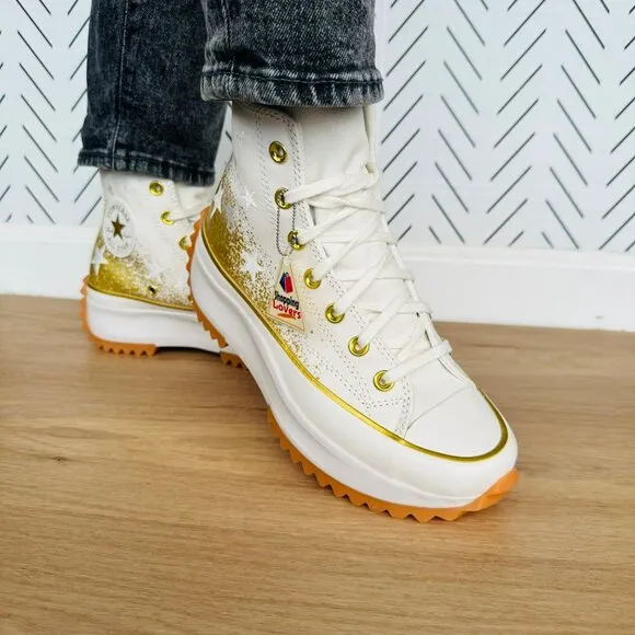 ⭐Converse Run Star Hike Platform 11.5 Women Shoes Gold Embroidered Stars A12900C