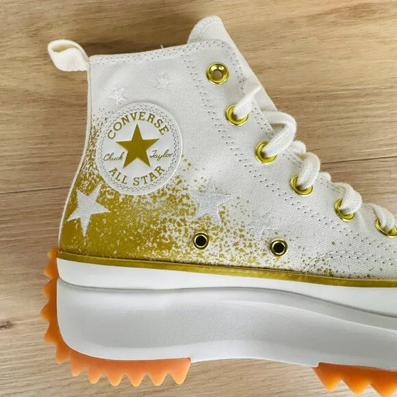⭐Converse Run Star Hike Platform 11.5 Women Shoes Gold Embroidered Stars A12900C