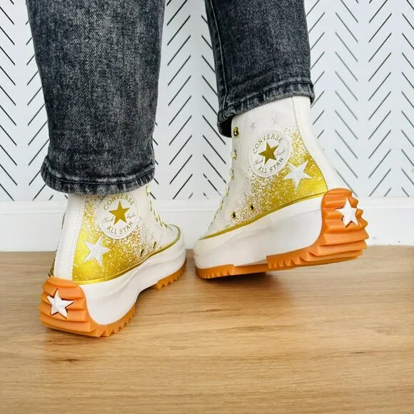 ⭐Converse Run Star Hike Platform 11.5 Women Shoes Gold Embroidered Stars A12900C