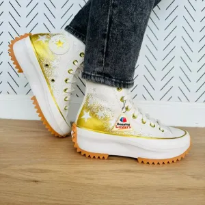 ⭐Converse Run Star Hike Platform 11.5 Women Shoes Gold Embroidered Stars A12900C
