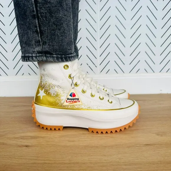 ⭐Converse Run Star Hike Platform 11.5 Women Shoes Gold Embroidered Stars A12900C