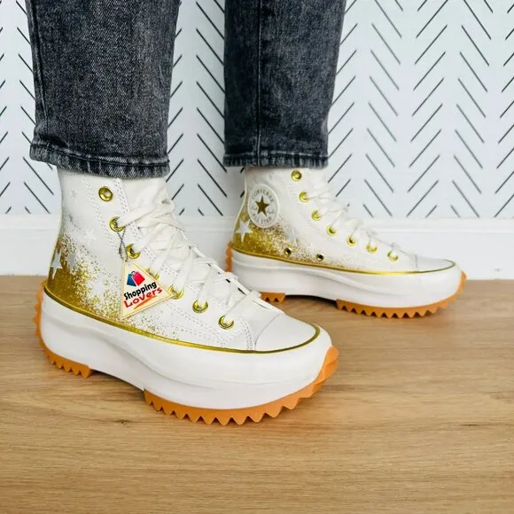 ⭐Converse Run Star Hike Platform 11.5 Women Shoes Gold Embroidered Stars A12900C