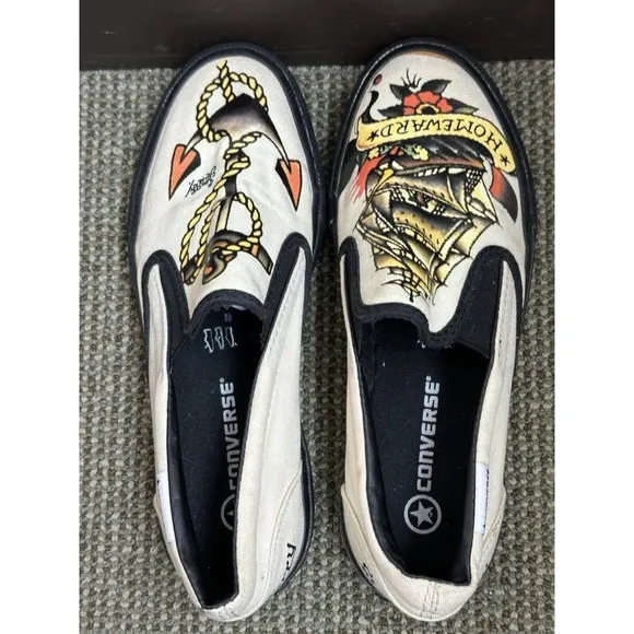 Converse Sailor Jerry, unisex Mens 7/Womens 8.5, Nautical slip on shoes
