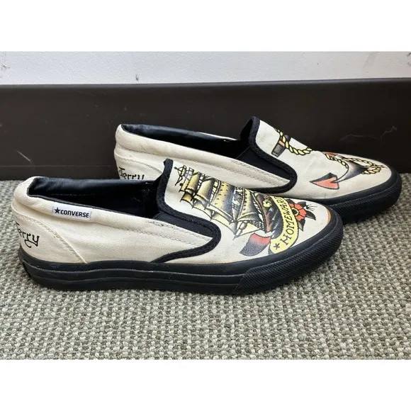 Converse Sailor Jerry, unisex Mens 7/Womens 8.5, Nautical slip on shoes