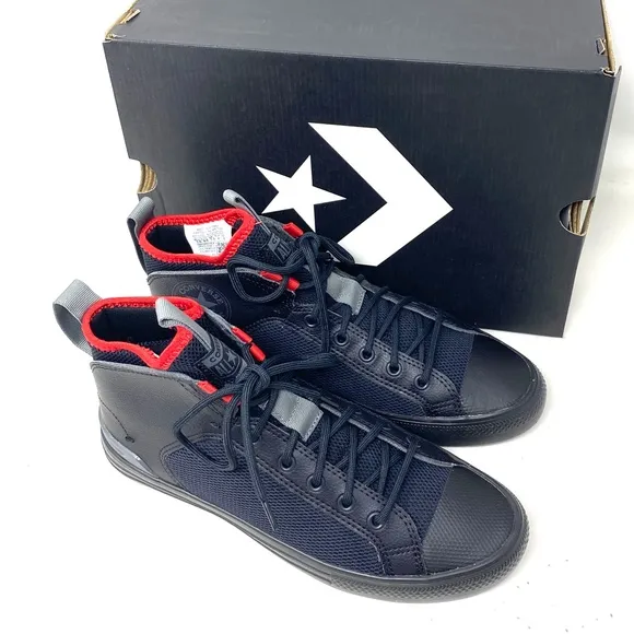 Converse Ultra Future Sport Mid Top Black Red Leather Mesh Shoes Women's A01426C