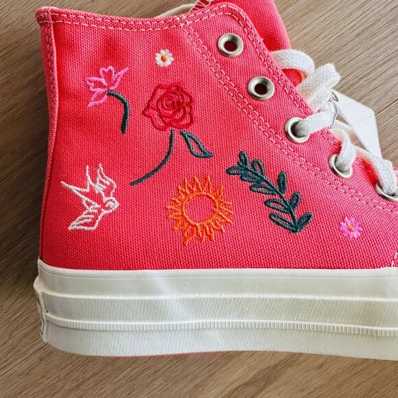 ⭐Converse Women Shoes 7.5 Chuck Taylor All Star Hi Embroidered Orange A010820C⭐