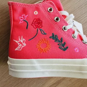 ⭐Converse Women Shoes 7.5 Chuck Taylor All Star Hi Embroidered Orange A010820C⭐