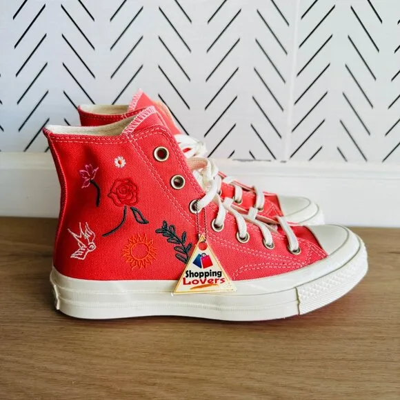 ⭐Converse Women Shoes 7.5 Chuck Taylor All Star Hi Embroidered Orange A010820C⭐