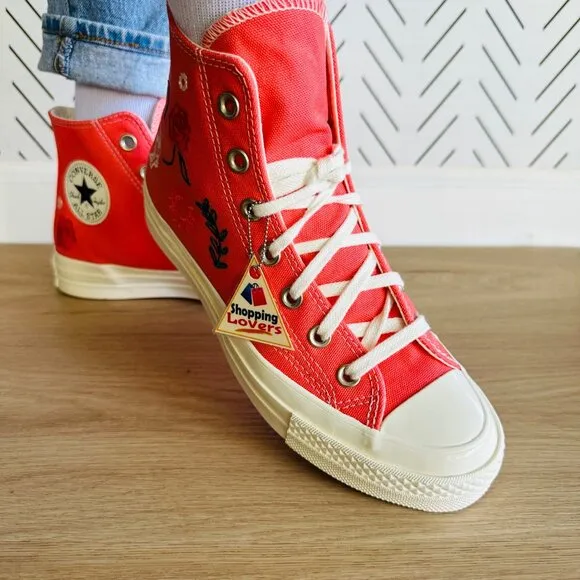 ⭐Converse Women Shoes 7.5 Chuck Taylor All Star Hi Embroidered Orange A010820C⭐