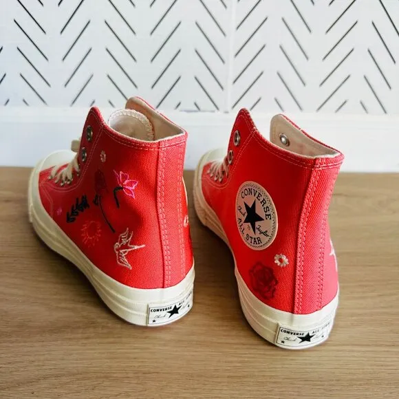 ⭐Converse Women Shoes 7.5 Chuck Taylor All Star Hi Embroidered Orange A010820C⭐