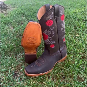 Cowgirl Western Rodeo Square Toe Brown Boots Bota Vaquera dama café 953