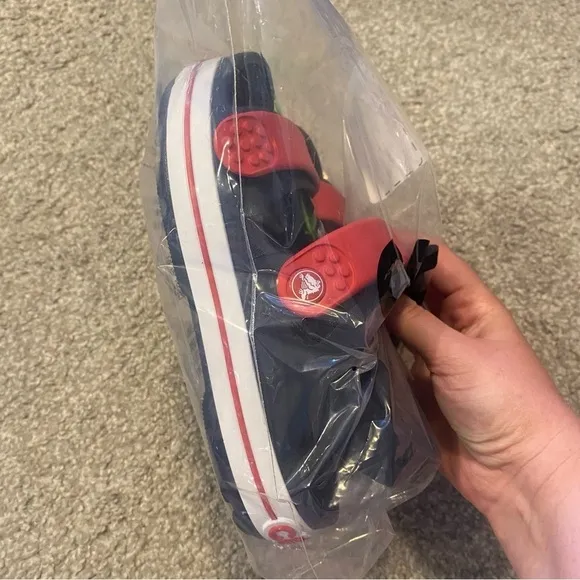 Crocs Crocband Sandals Sz 1 2 Youth Kids Blue Red Open Toe Shoes