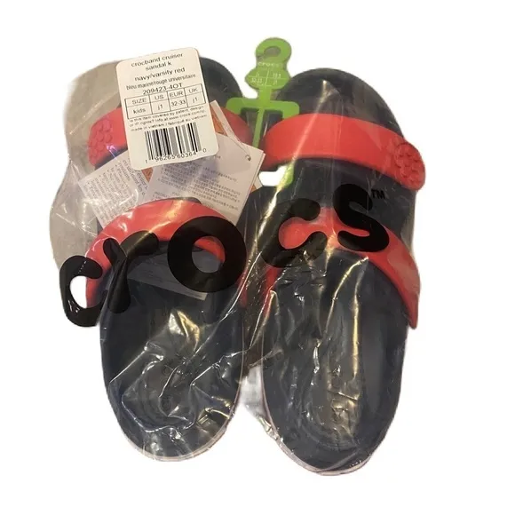 Crocs Crocband Sandals Sz 1 2 Youth Kids Blue Red Open Toe Shoes
