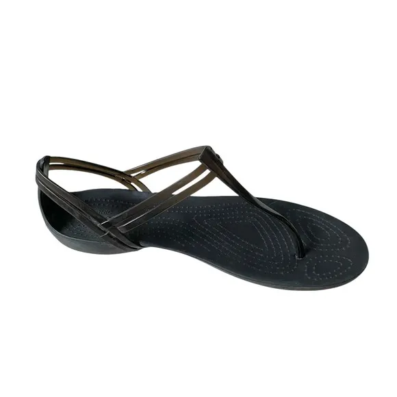 CROCS Isabella T-Strap Thong Sandals Black 10